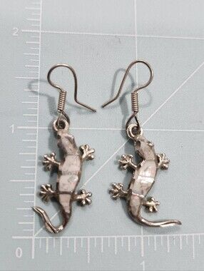 Costume Silver Salamander Or Newt Earrings With White Opal Design